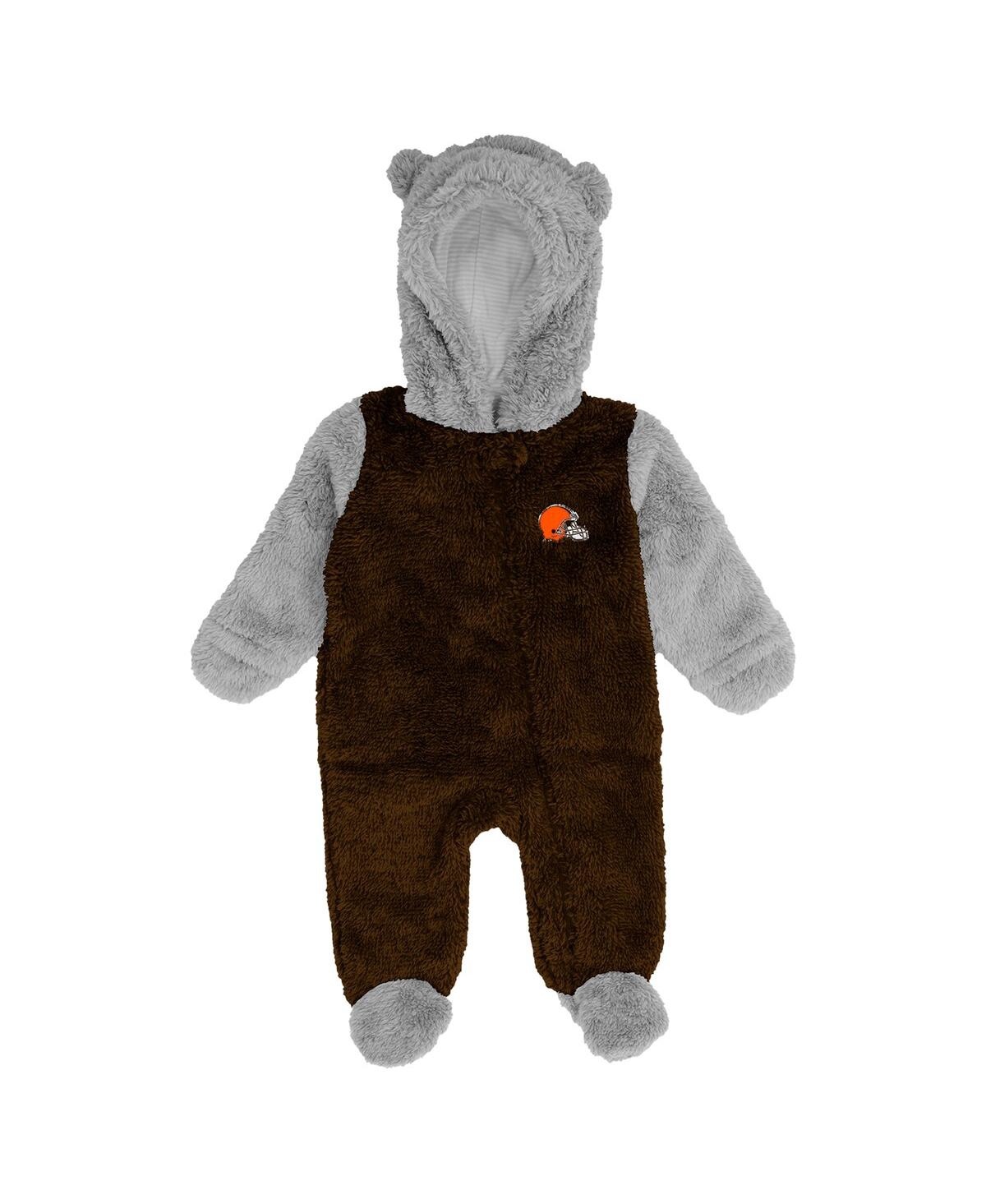 Outerstuff Baby Boys And Girls Brown Cleveland Browns Game Nap Teddy Fleece Bunting Full-zip Sleeper In Black