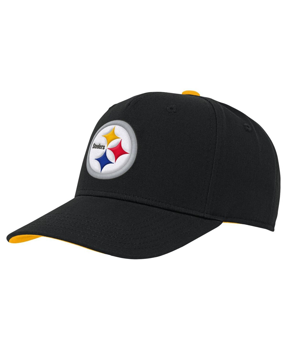 Outerstuff Big Boys and Girls Black Pittsburgh Steelers Team Pre-Curved Adjustable Hat - Black