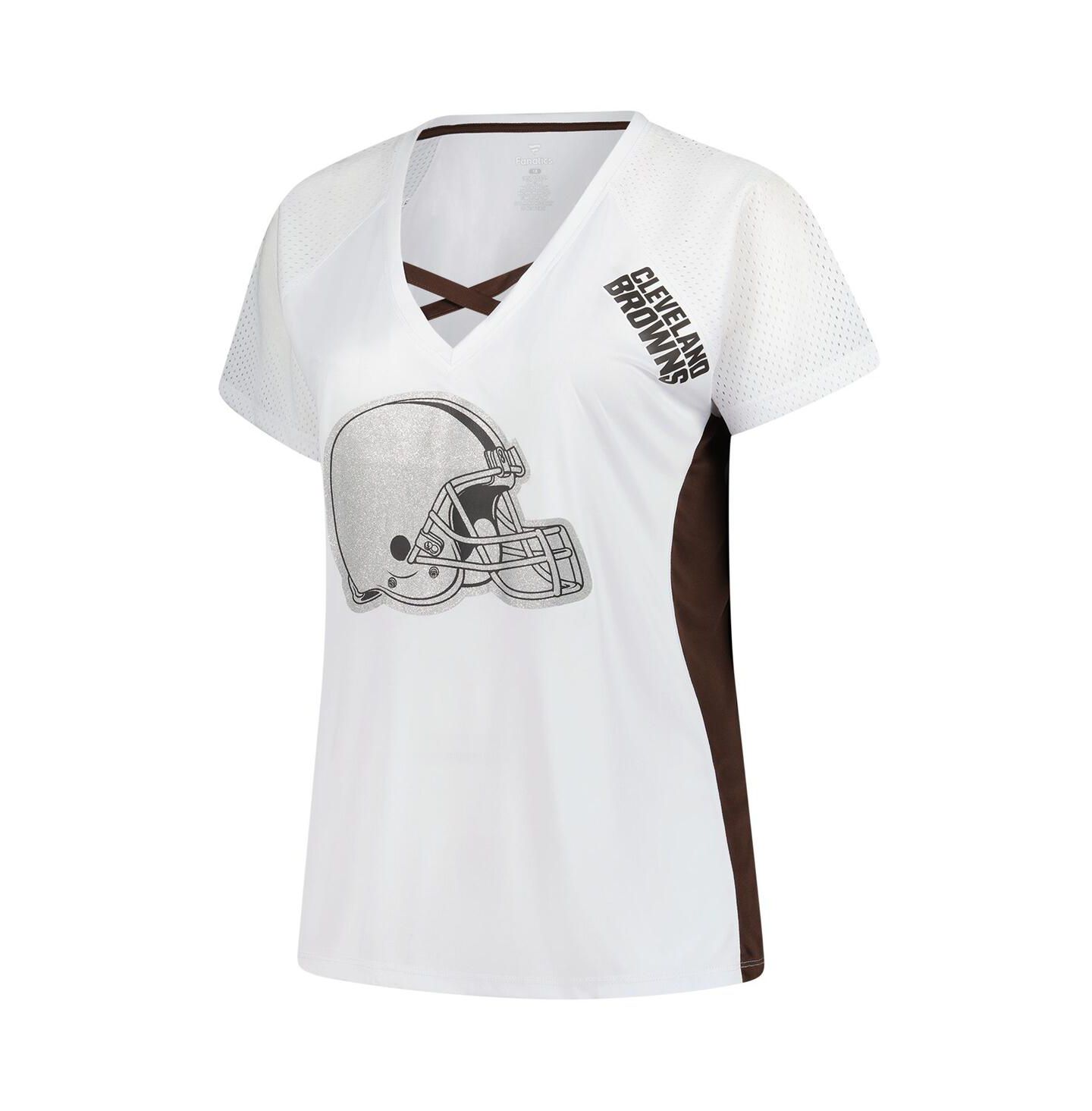 Женская футболка Fanatics White Cleveland Browns Plus Size Glitter Lace-Up V-Neck — фото 3