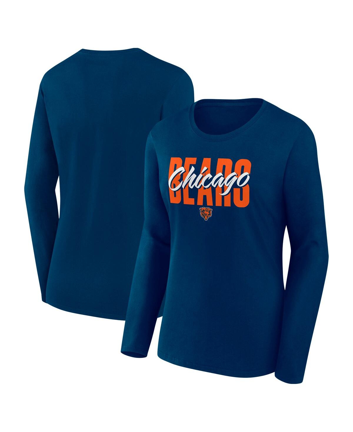 Fanatics Women's Navy Chicago Bears Long Sleeve Scoop Neck T-shirt In Blue