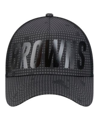 Men's Black Cleveland Browns Throwback Midnight Ink Tonal Text A-Frame Trucker 9FORTY Adjustable Hat