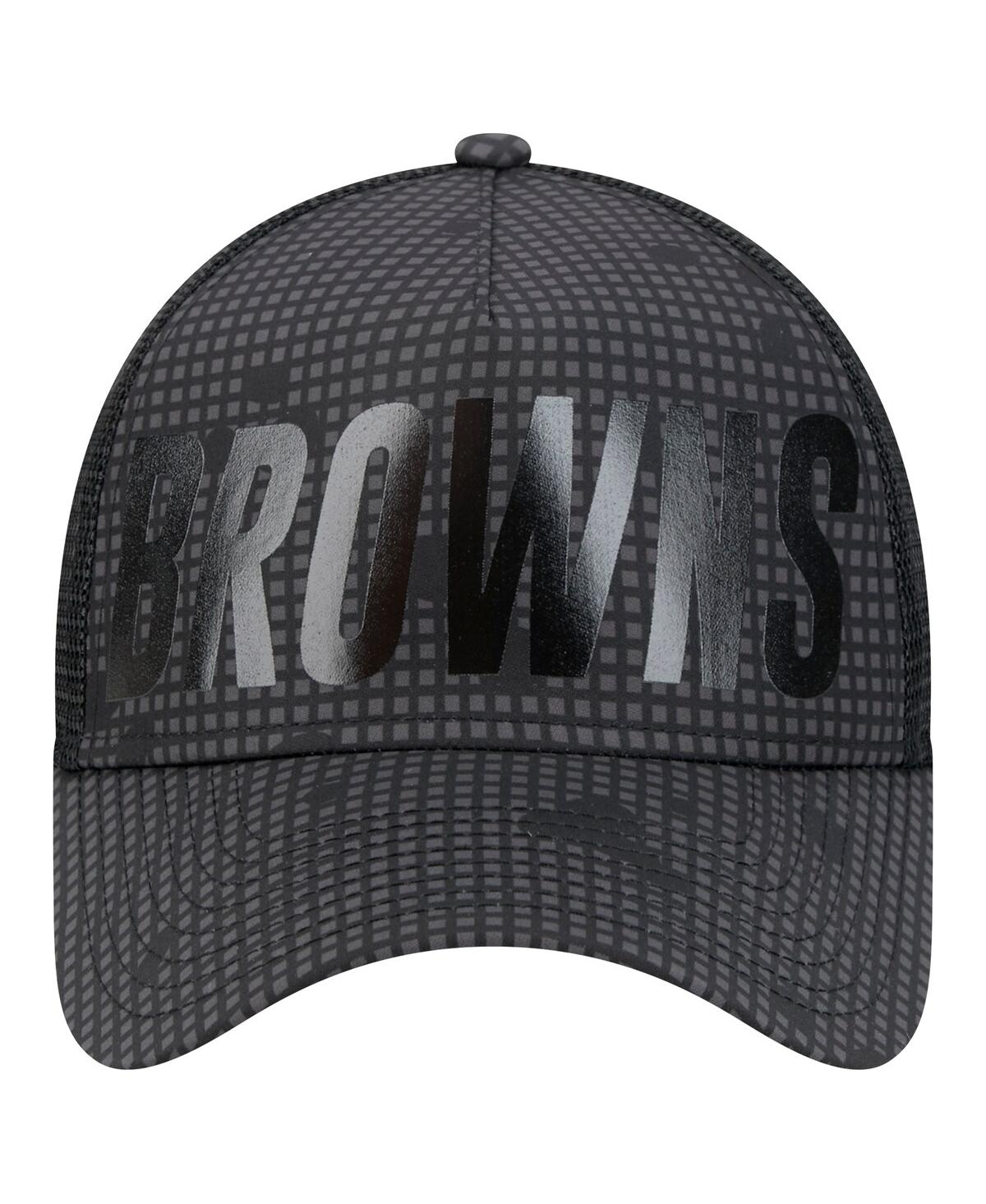 New Era Men's Black Cleveland Browns Throwback Midnight Ink Tonal Text A-frame Trucker 9forty Adjustable Hat In Black