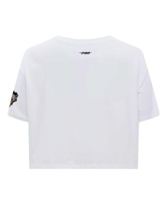 Women's White Pittsburgh Penguins Boxy Script Tail Cropped T-Shirt