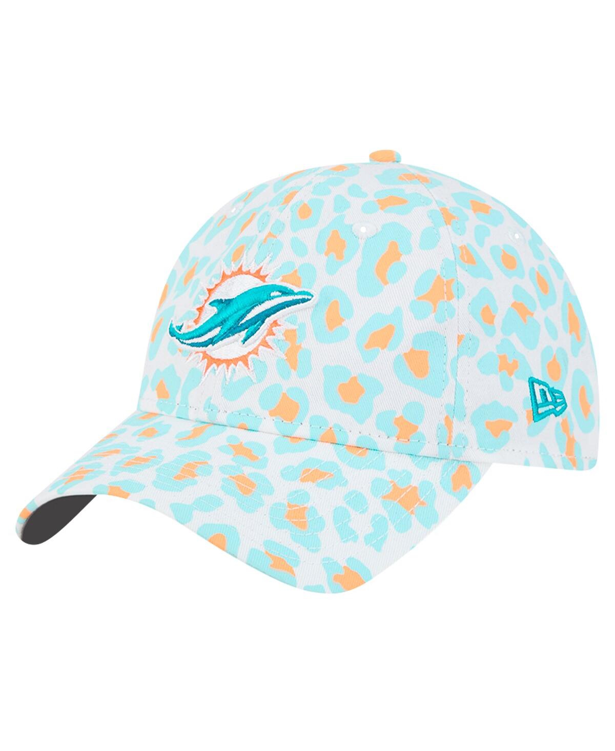 New Era Girls Toddler White Miami Dolphins Active Leopard 9twenty Adjustable Hat In Blue
