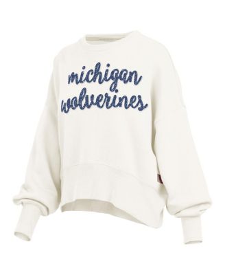 Women's Cream Michigan Wolverines Oversized Chelsea Waist Length Pullover Sweatshirt