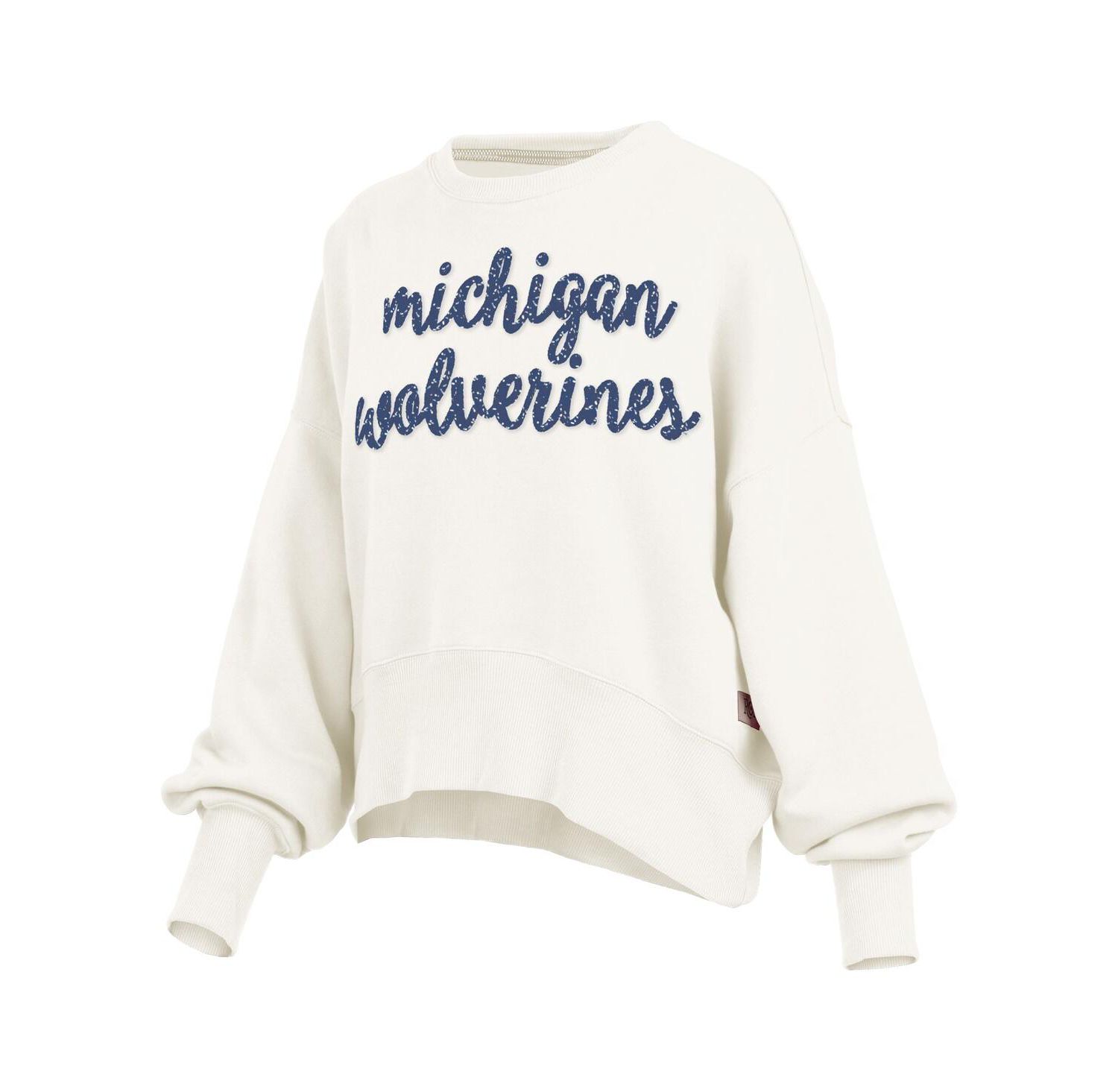 Women's Cream Michigan Wolverines Oversized Chelsea Waist Length Pullover Sweatshirt