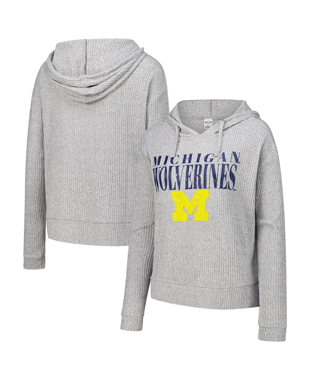 Concepts Sport Women's Heather Gray Michigan Wolverines Juniper Soft Modest Cropped Long Sleeve Hoodie Top In Metallic