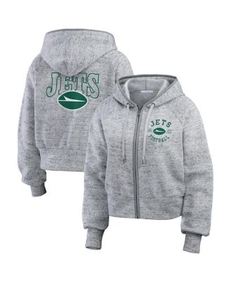 WEAR by Erin Andrews - Women's Heather Gray New York Jets Speckled Fleece Cropped Full-Zip Hoodie