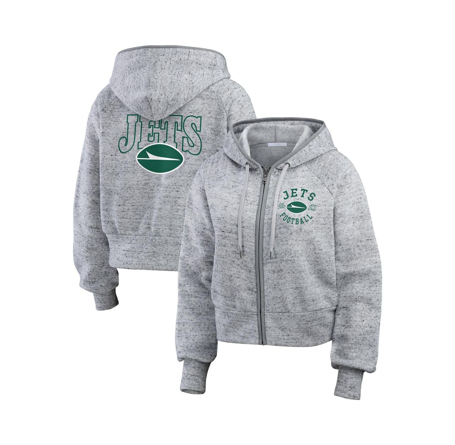 Women's Heather Gray New York Jets Speckled Fleece Cropped Full-Zip Hoodie