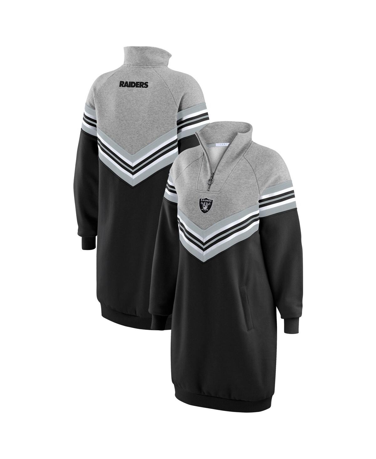 Wear By Erin Andrews Black/heather Gray Las Vegas Raiders Chevron Stripe Dress In Multi