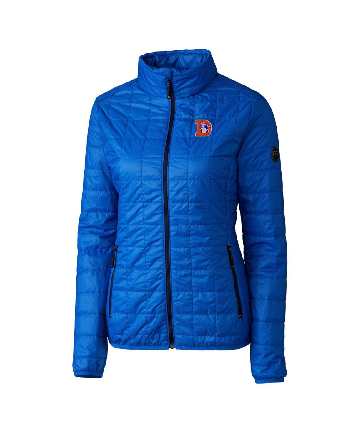 Cutter & Buck Women's Royal Denver Broncos Throwback Logo Rainier Primaloft Eco Full-zip Puffer Jacket In Blue