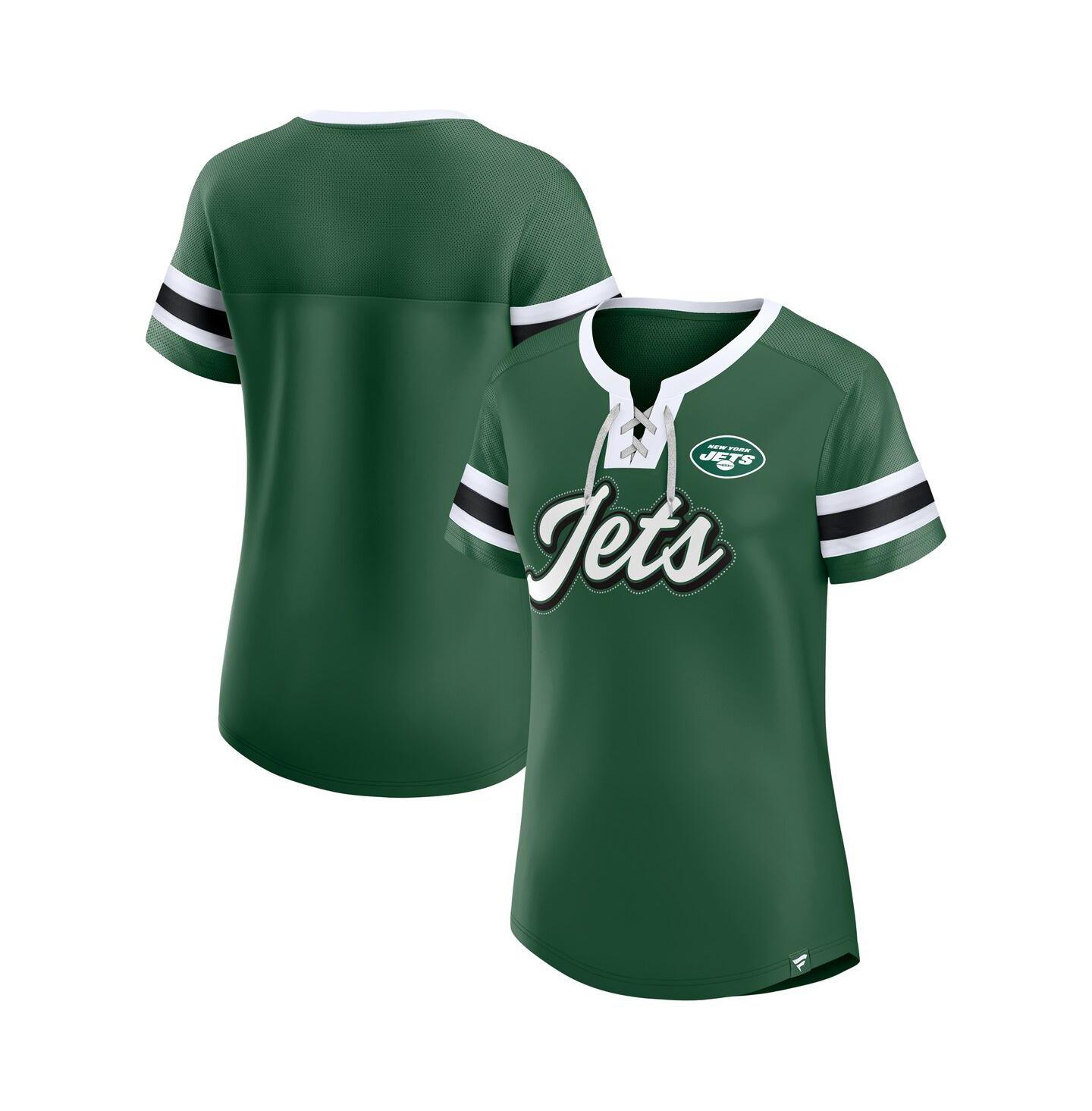 Женская футболка Fanatics Green New York Jets True Catch Iconic Rhinestone Bling Athena Lace-Up — фото 1