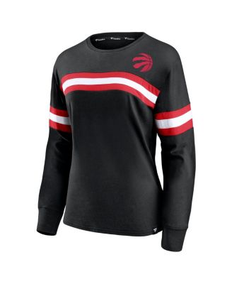Women's Black Toronto Raptors Block Party Chest Logo Striped Long Sleeve T-Shirt