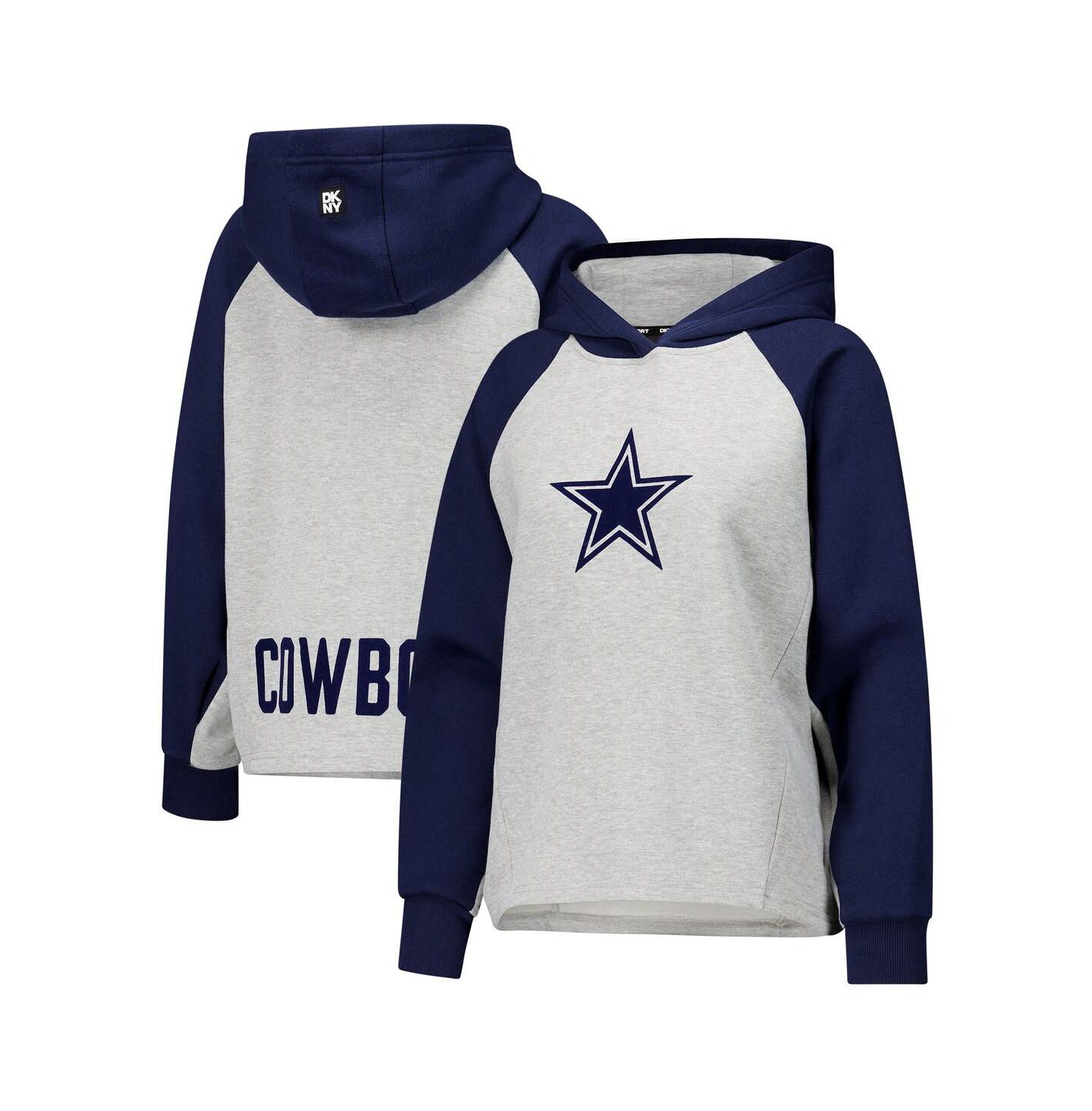 Женское худи DKNY Gray/Navy Dallas Cowboys Joy Cropped Raglan Pullover — фото 1