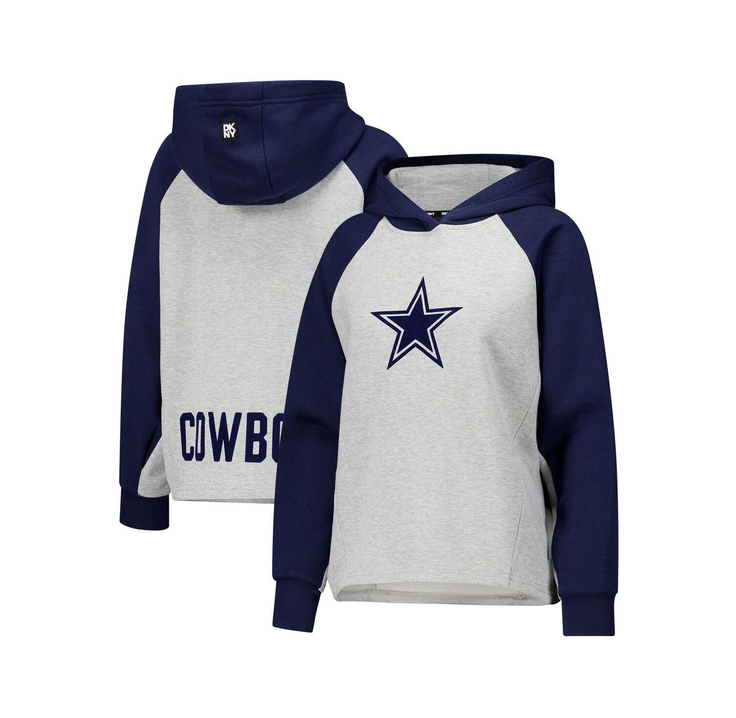 Women's Gray/Navy Dallas Cowboys Joy Cropped Raglan Pullover Hoodie