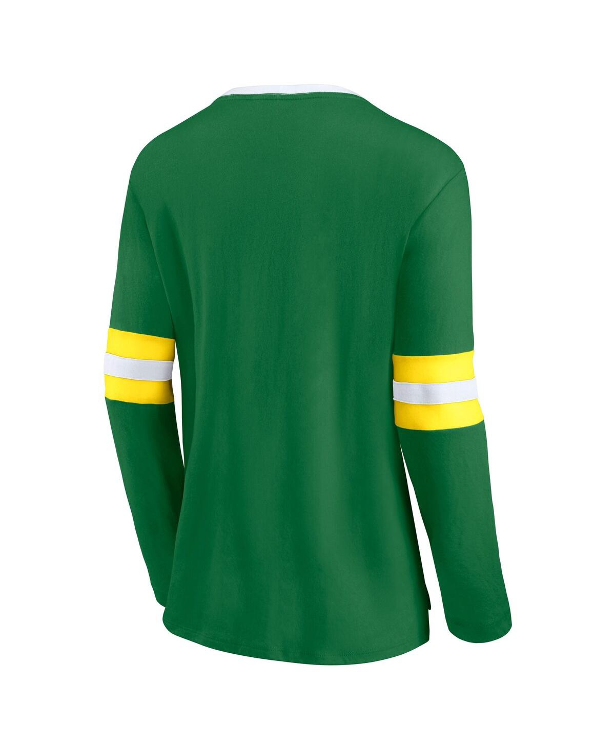 Fanatics Women'sâ Apple Green Oregon Ducks Block Party Script Lace-up V-neck Long Sleeve T-shirt In Green