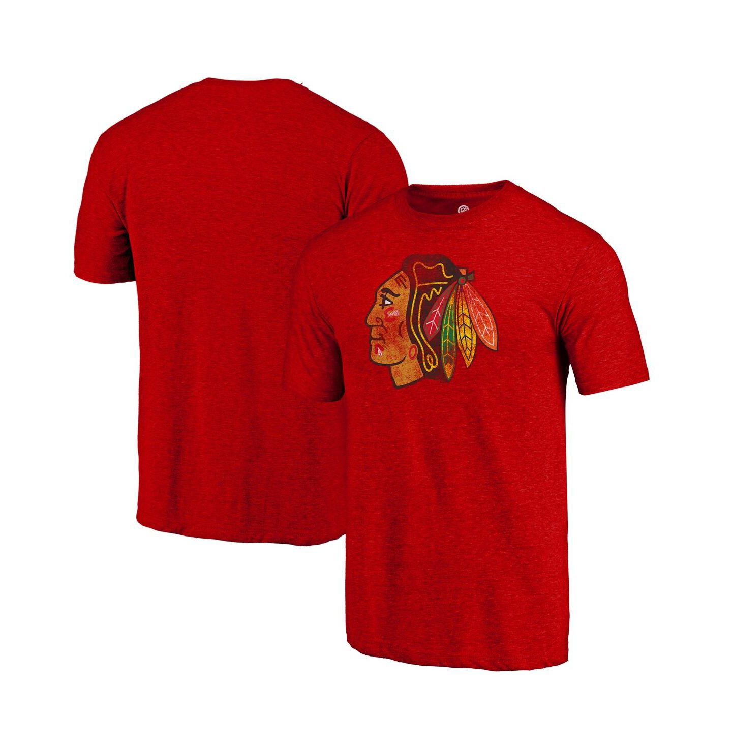 Мужская футболка Fanatics Mto Label Red Chicago Blackhawks Distressed Tri-Blend — фото 1