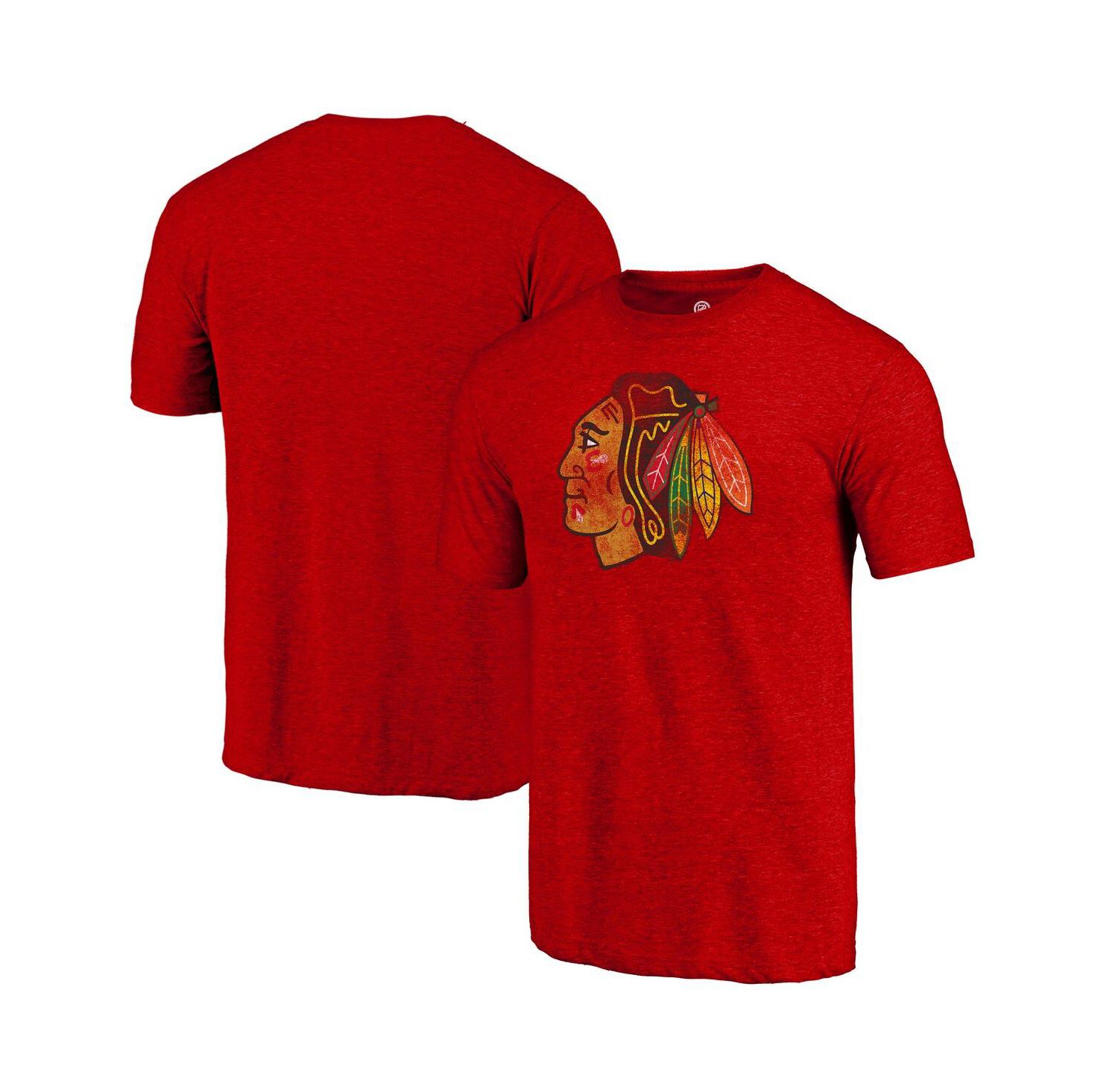 Men's Red Chicago Blackhawks Distressed Tri-Blend T-Shirt