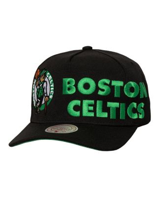 Mitchell & Ness - Men's Black Boston Celtics Busted Logo Wordmark Wrap-Around Pro Pinch Adjustable Hat