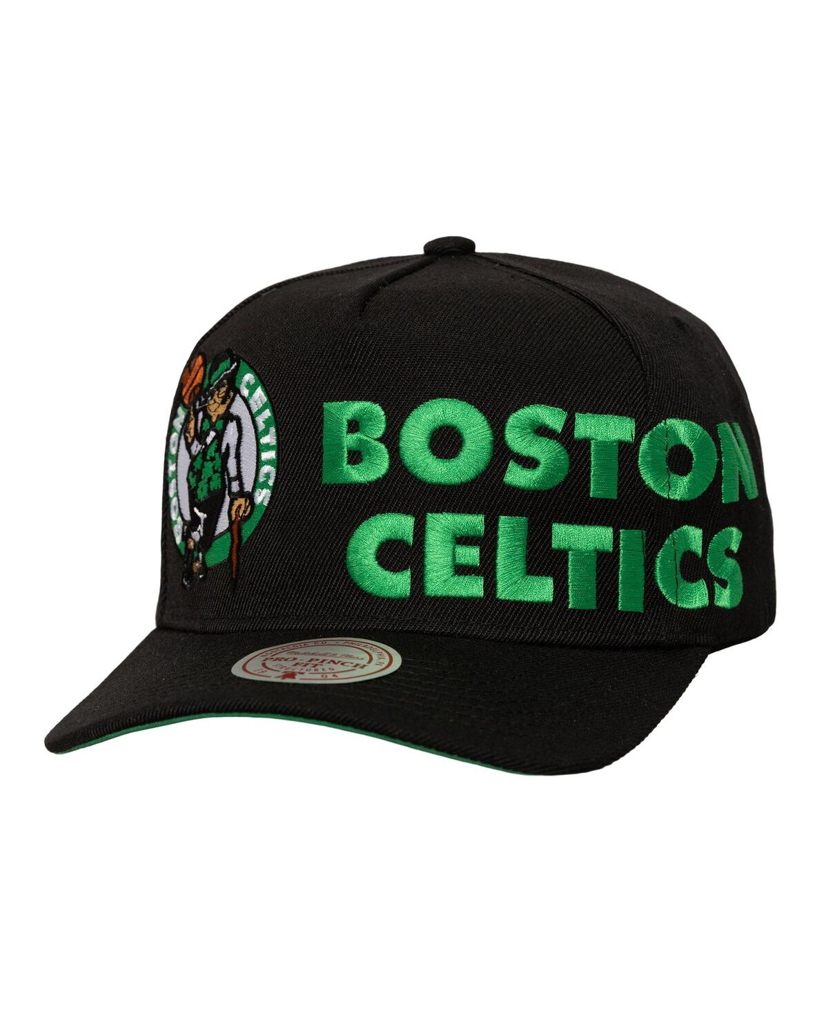 Mitchell & Ness Men's Black Boston Celtics Busted Logo Wordmark Wrap-around Pro Pinch Adjustable Hat In Black