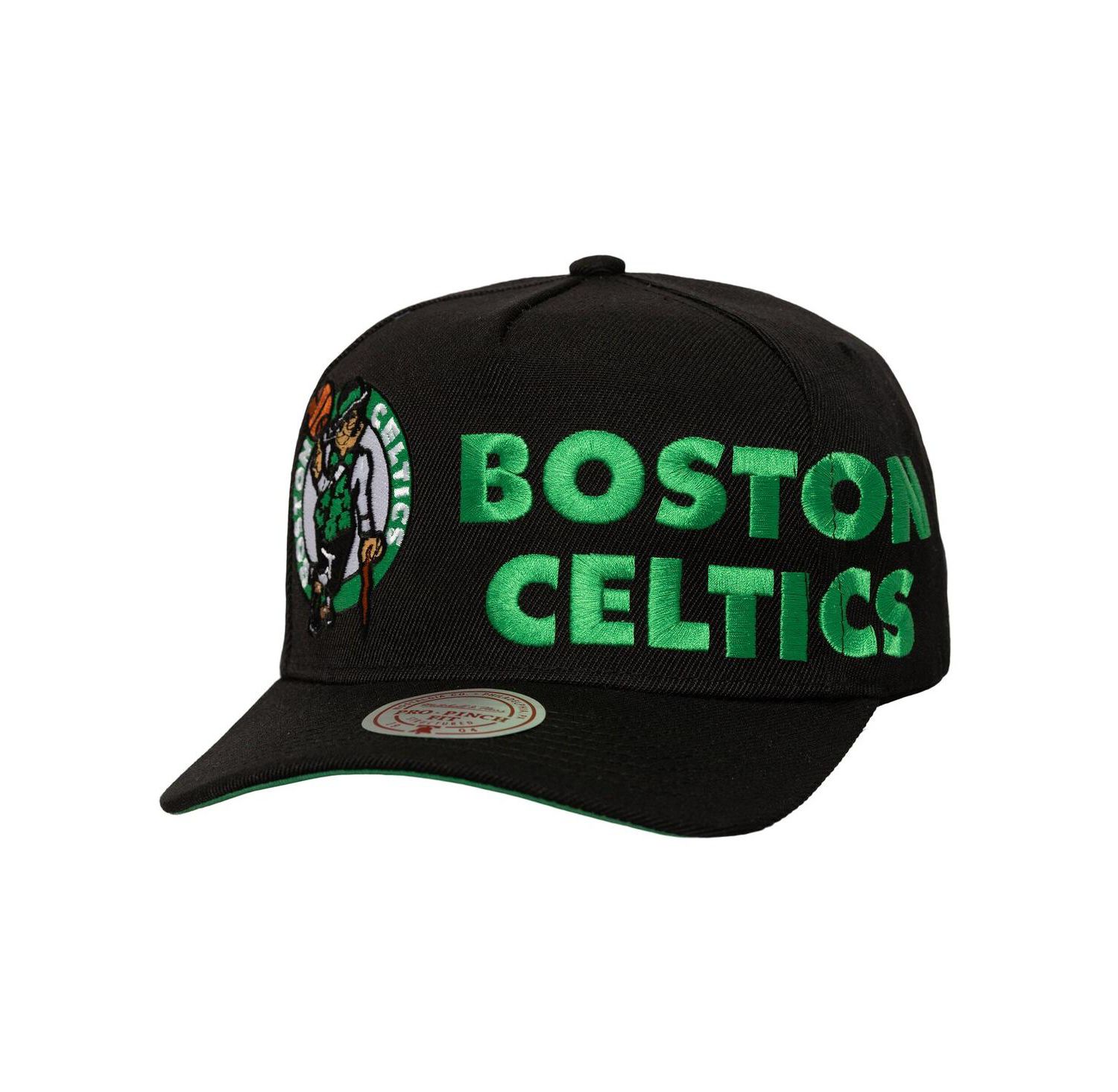 Men's Black Boston Celtics Busted Logo Wordmark Wrap-Around Pro Pinch Adjustable Hat