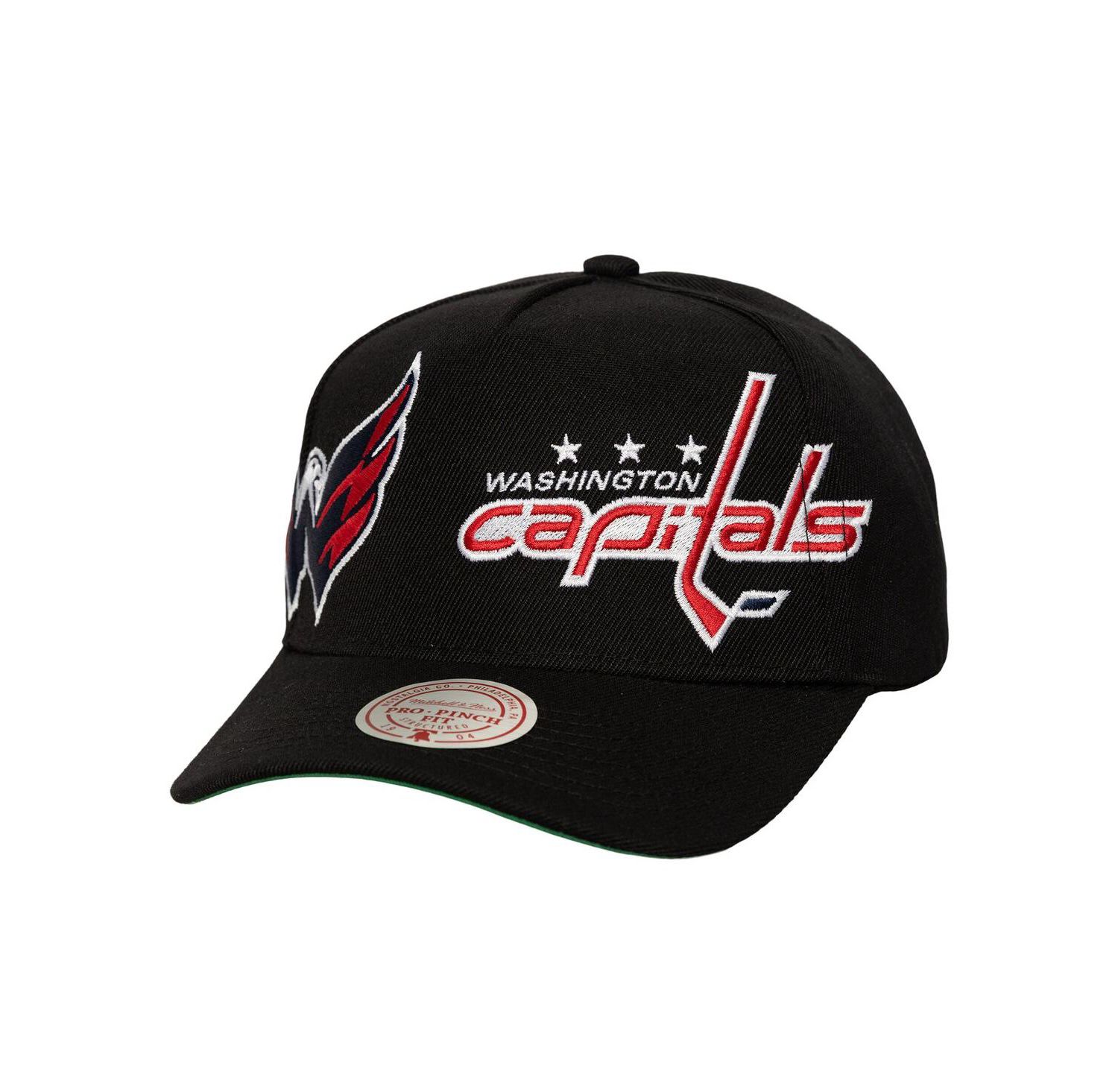 Men's Black Washington Capitals Busted Logo Wordmark Wrap-Around Pro Pinch Adjustable Hat