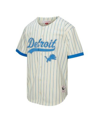 Men's Barry Sanders Cream Detroit Lions Name Number Mesh Button-Up Baseball Jersey