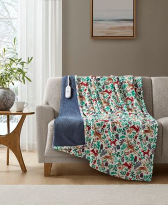 Heated Novelty Reversible Printed Electric Plush Throw, 50" x 60"