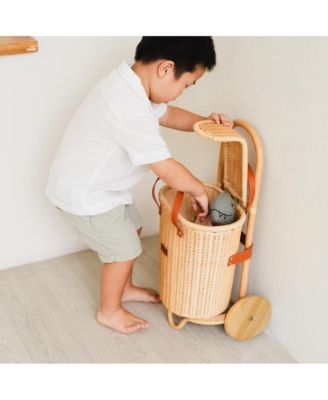 - Handcrafted Rattan Eric Shopping Trolley with detachable Tote Bag and Wooden Wheels - Wicker