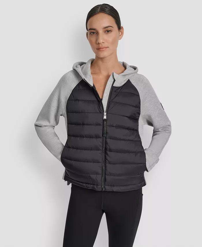Women's High Low Hem Scuba Mixed Quilted Puffer Jacket