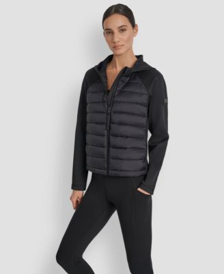 Women's High Low Hem Scuba Mixed Quilted Puffer Jacket