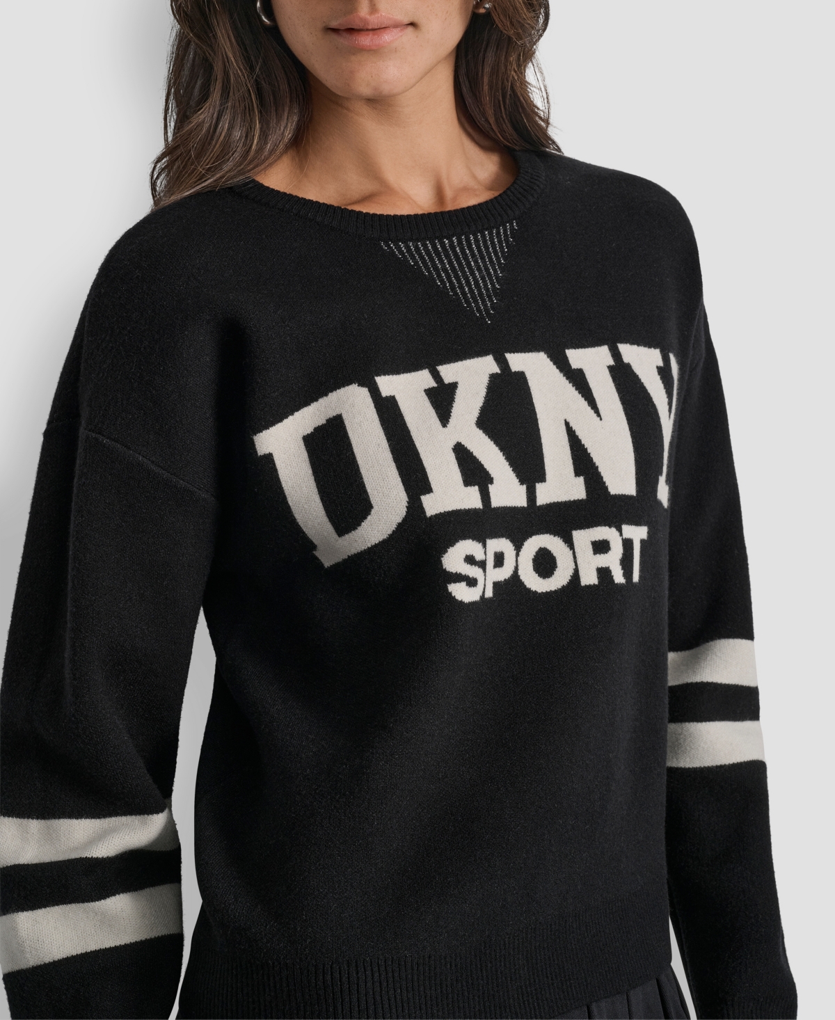 Dkny Women's Varsity Logo Crew Neck Sweater In Black