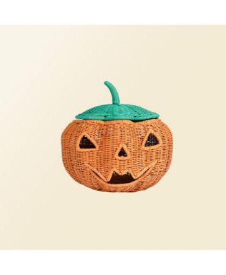 - Handcrafted Rattan Pumpkin Face Basket - Wicker