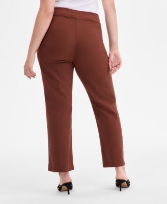 Plus Size Mid-Rise Pull-On Straight-Leg Pants, Created for Macy's 