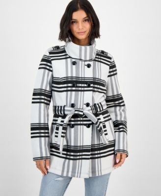 BCX - Juniors' Plaid Micro-Fleece Belted Jacket