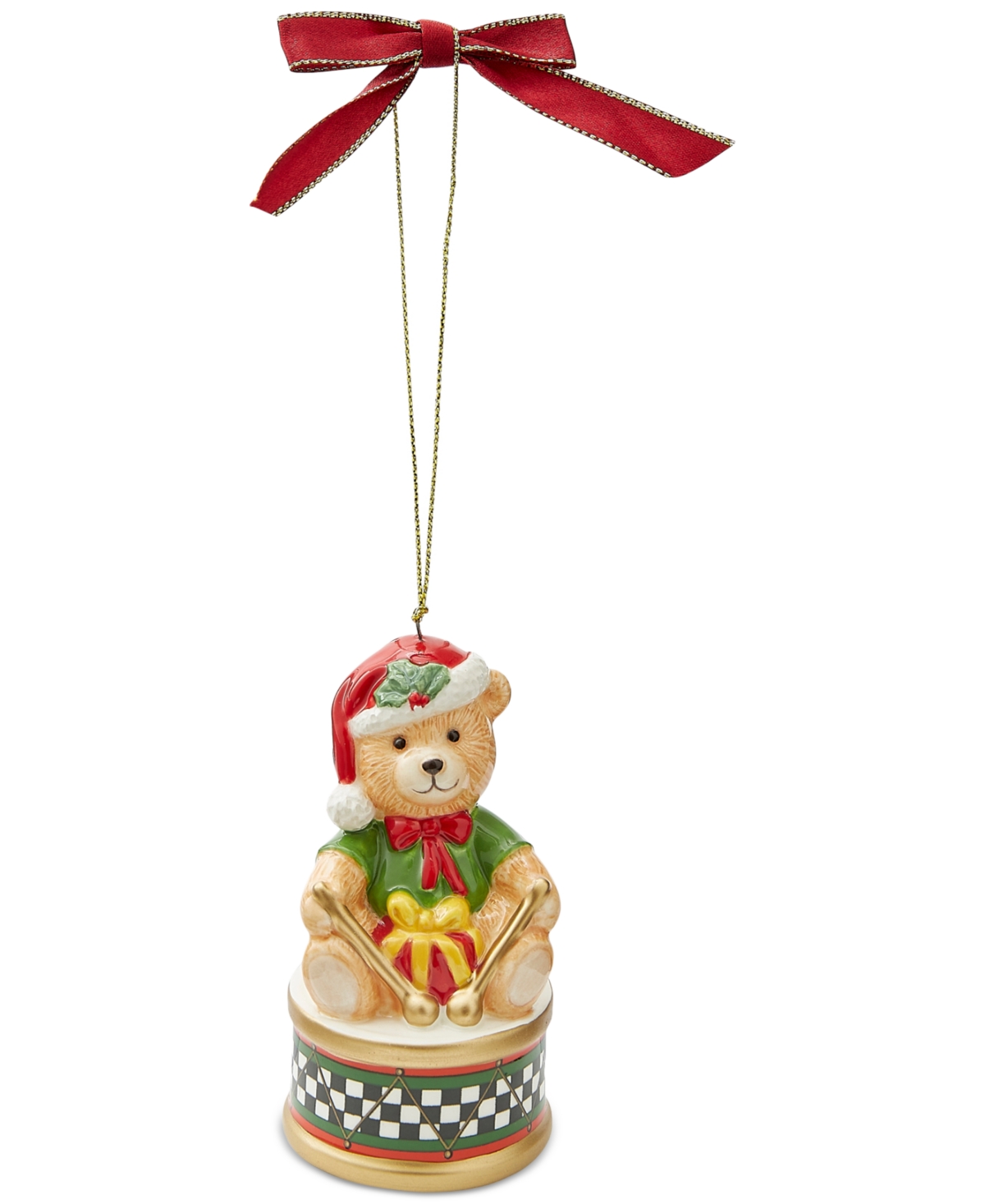 Spode Christmas Tree Teddy Bear On A Drum Ornament In Green