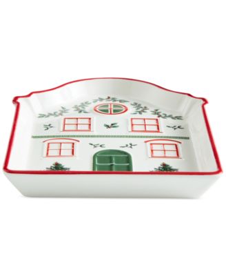 Christmas Tree Village Tidbit Tray, Red