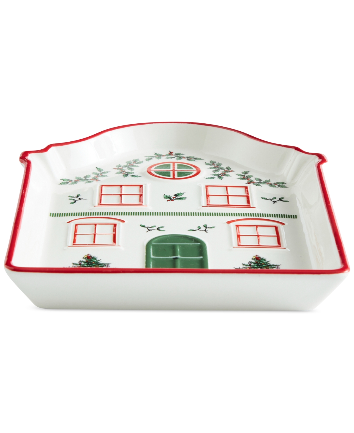 Spode Christmas Tree Village Tidbit Tray, Red