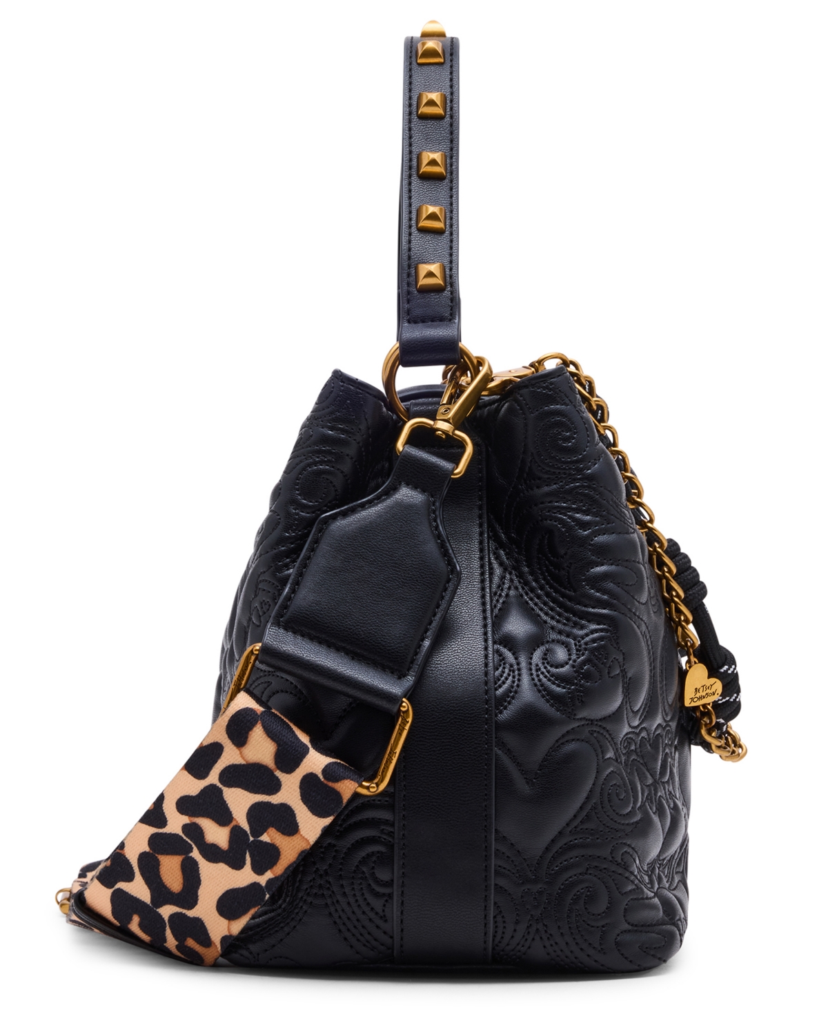 Betsey Johnson Quilted Small Bucket Bag In Black
