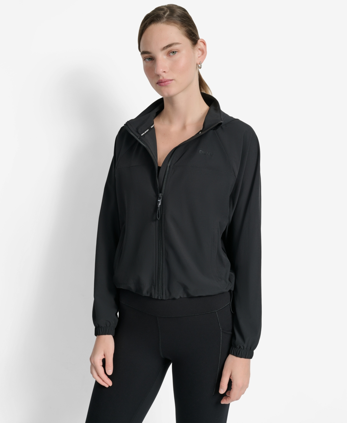 Dkny Women's Hooded Jacket With Logo Elastic Detail In Blue