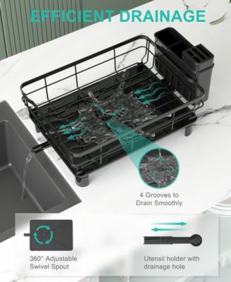 2-Tier Detachable Dish Drying Rack Stainless Steel Rack with Cutlery Box and Cup Holder