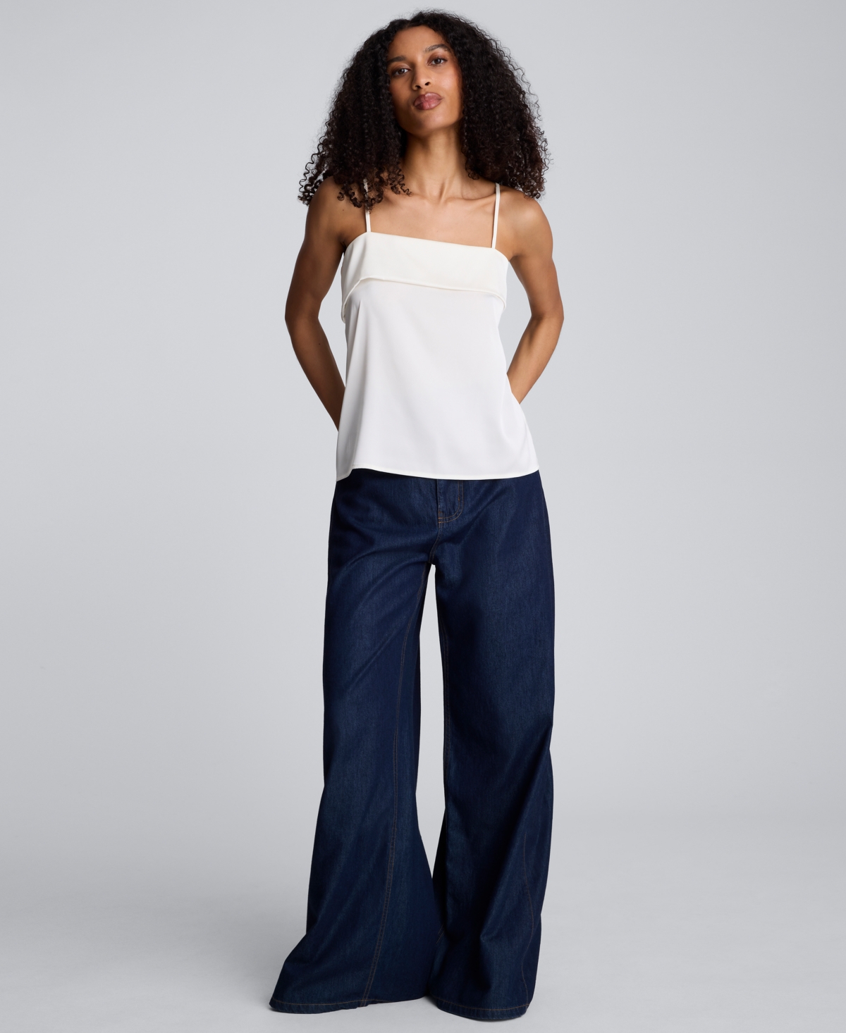 Kenneth Cole Satin Foldover Spaghetti Strap Cami In Gray