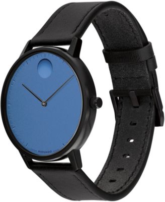 Unisex Face Swiss Quartz Black Leather Watch, 41mm
