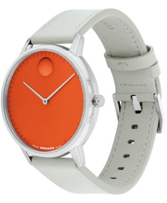 Unisex Face Swiss Quartz Grey Leather Watch, 39mm