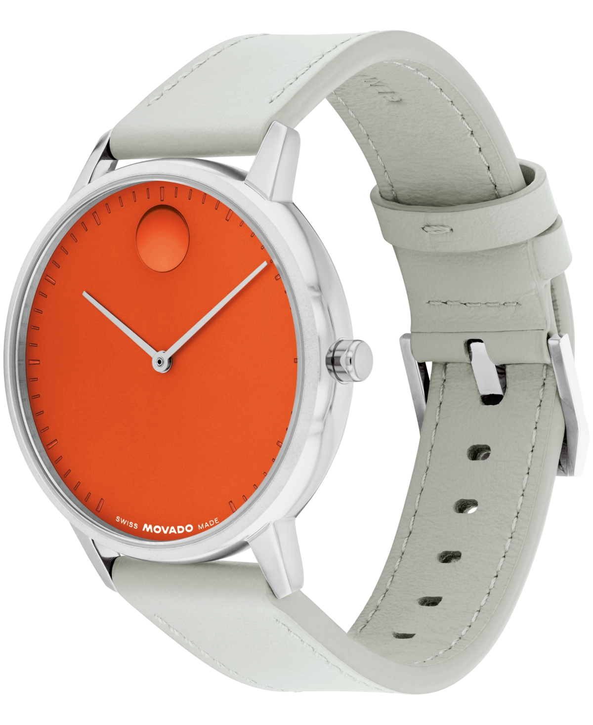 Movado Unisex Face Swiss Quartz Grey Leather Watch, 39mm In Orange