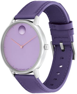 Unisex Face Swiss Quartz Plum Leather Watch, 41mm