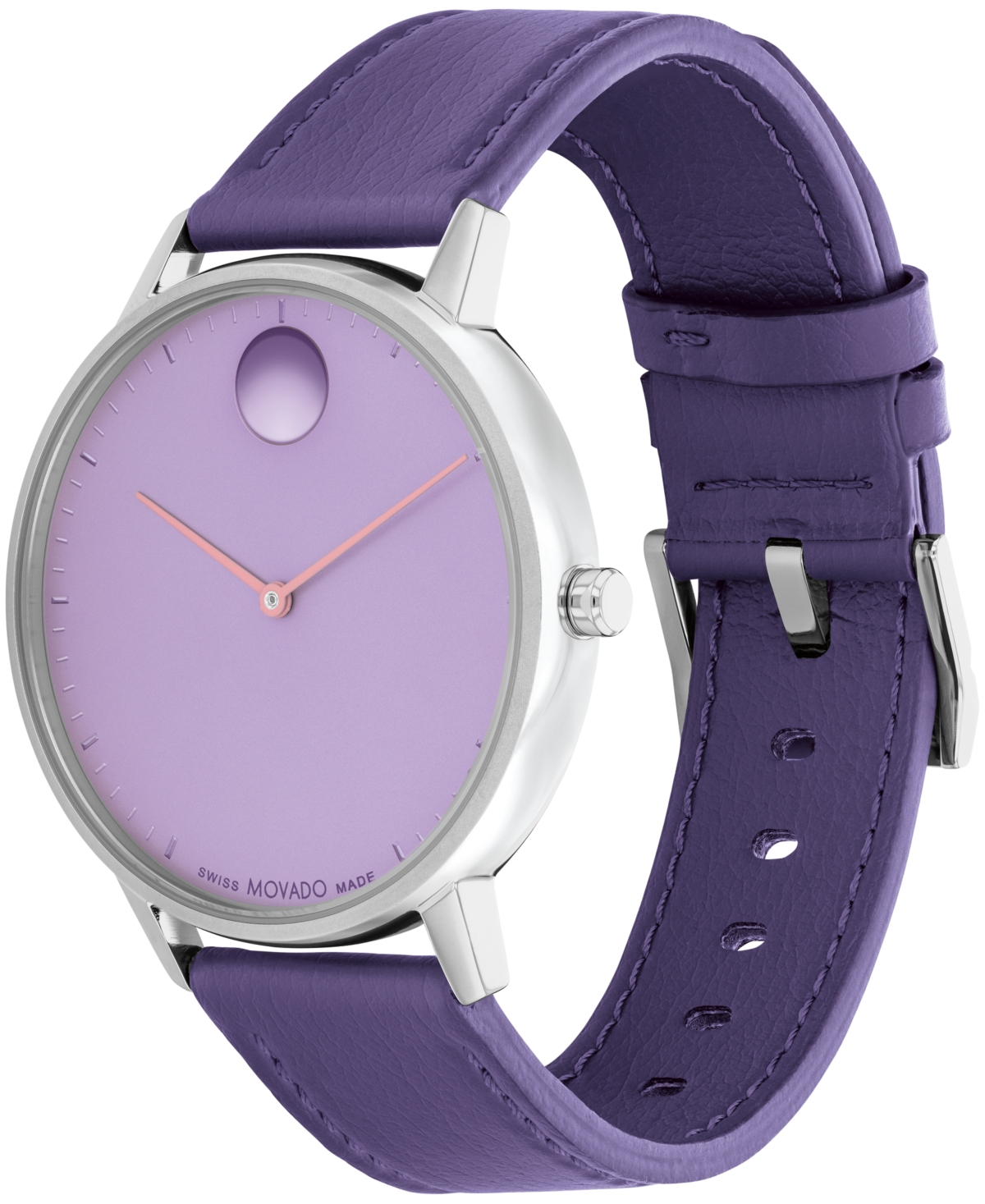 Movado Unisex Face Swiss Quartz Plum Leather Watch, 41mm In Purple
