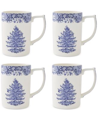 Spode - Blue Italian Christmas Porcelain Mugs, Set of 4