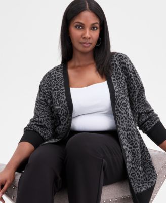 Plus Size Animal Jacquard Cardigan & High-Rise Leggings, Macy's Exclusive