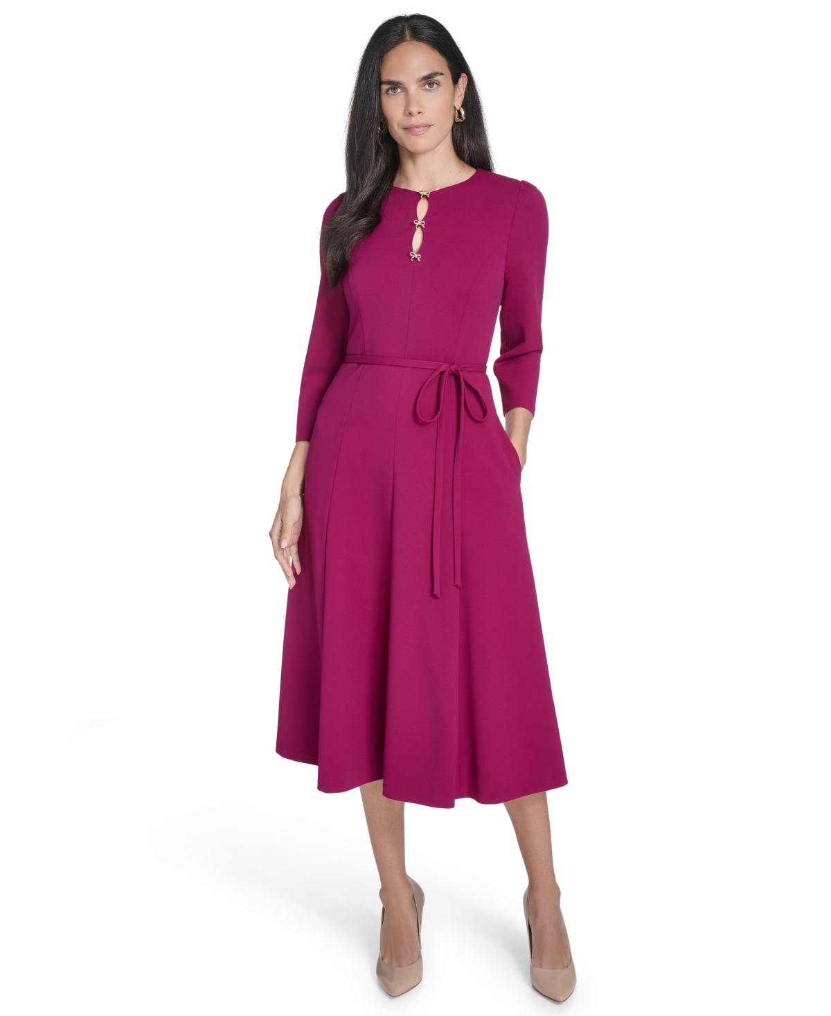 Jessica Howard Women's Jewel Neck 3/4-sleeve Midi Dress In Purple